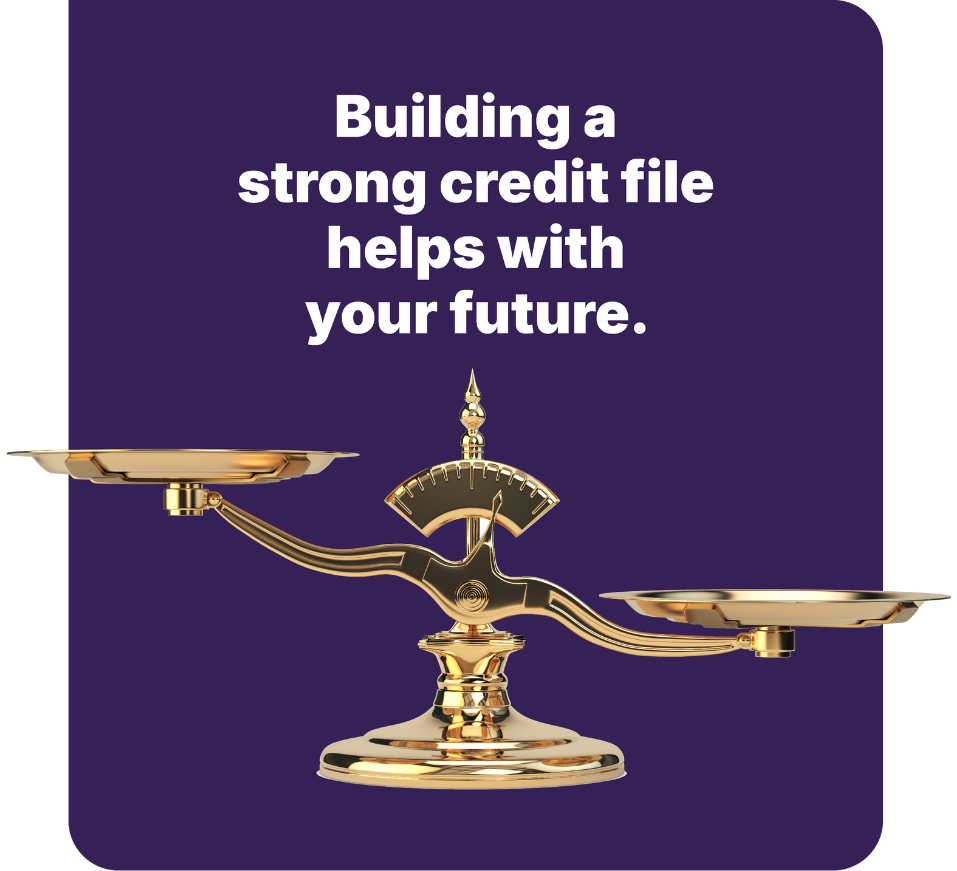 Gold balance scales representing Payl8r helping customers build strong credit file for future financial health